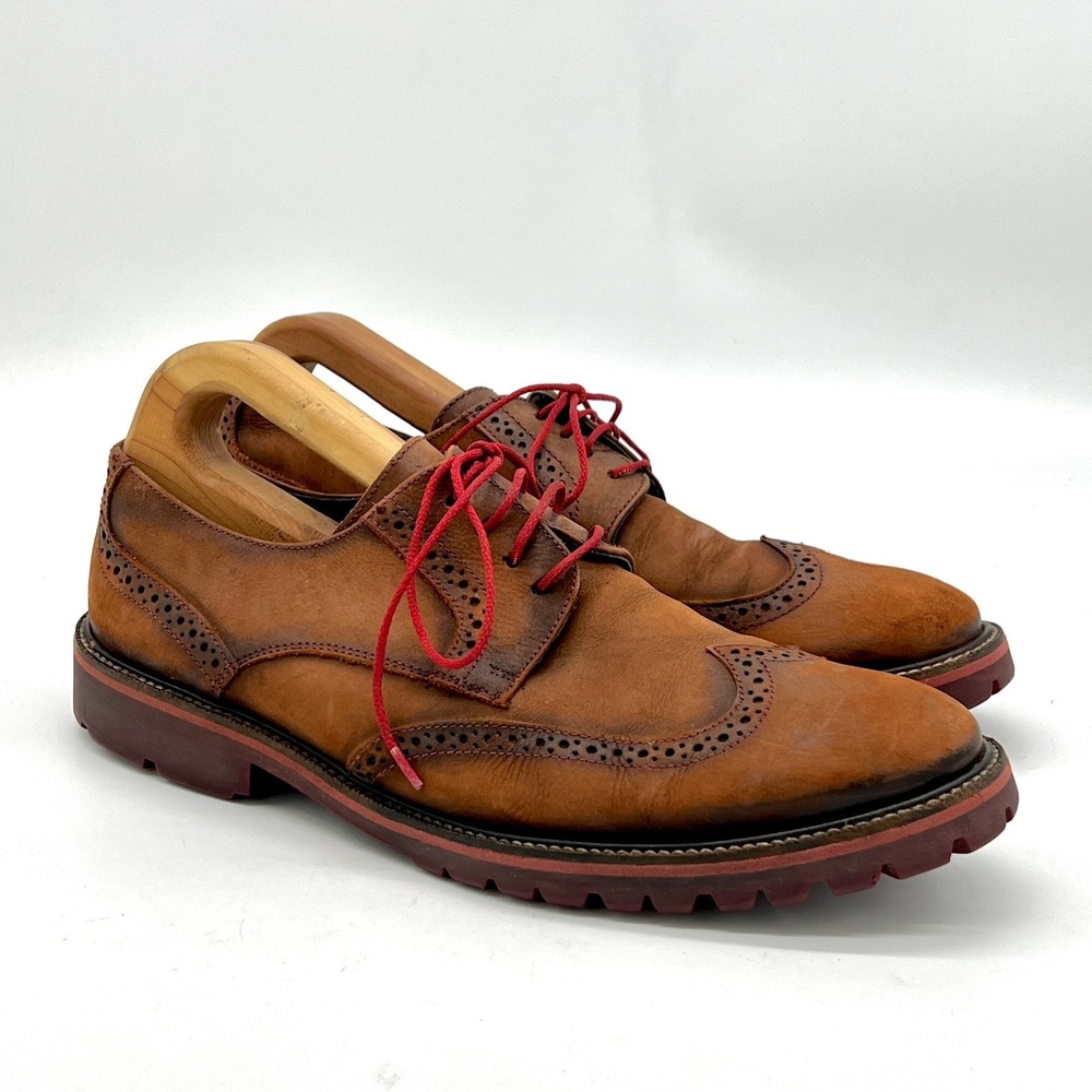 Donald J. Pliner Oxford Men's Sz 10.5 Dress Shoes Brown Washed Suede - Picture 2 of 11